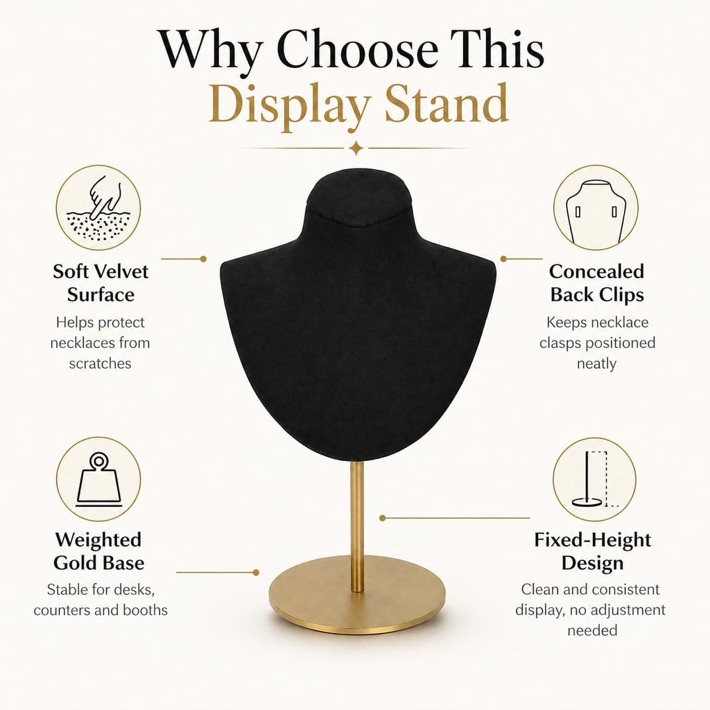 Necklace Display for Vendors Jewelry Displays for Selling Necklace Stand with Stainless Steel Stand Necklace Bust Display Stands for Home Store Dresser-3.15''×4.72''×7.48''