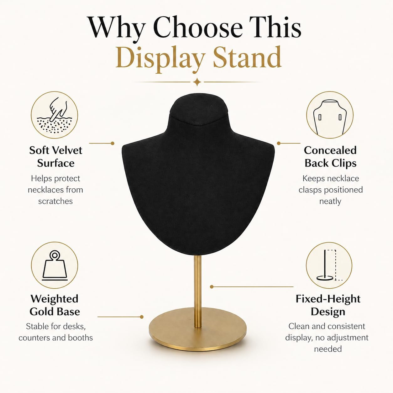 Necklace Display for Vendors Jewelry Displays for Selling Necklace Stand with Stainless Steel Stand Necklace Bust Display Stands for Home Store Dresser-3.15''×4.72''×7.48''