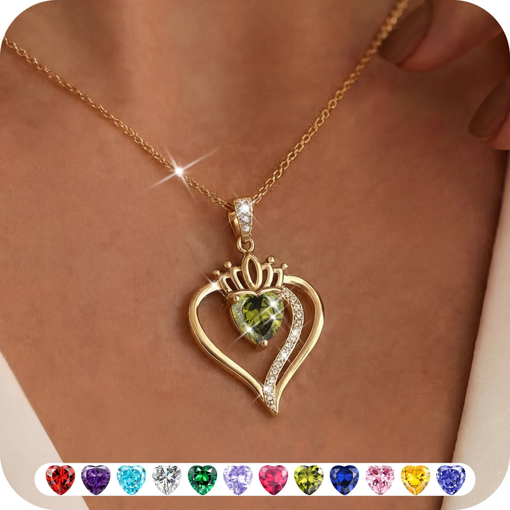 Yndra 18K Gold Plated Heart Necklace for Women,S925 Sterling Silver August Peridot Birthstone Crown Pendant Necklace,Jewelry Gift for Her Wife Mom Girlfriend,Birthday Mother’S Day Gift
