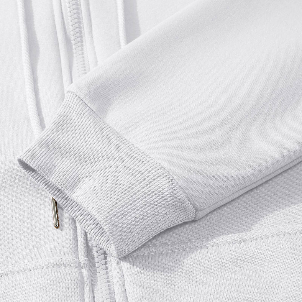 Mens Full Zip up Hoodie Long Sleeve Drop Shoulder Oversized Jacket Loose Fit Fleece Lined Fashion Solid Pullover Sweatshirt with Pocket White L