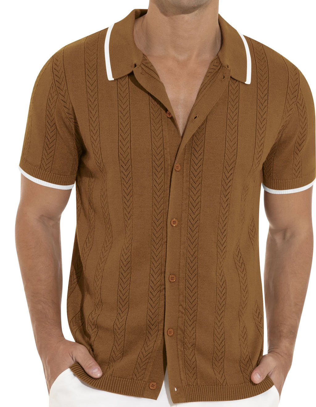 Men'S Casual Button down Shirt Short Sleeve Vintage Clothes Knit Polo Shirts Summer Beach Shirts