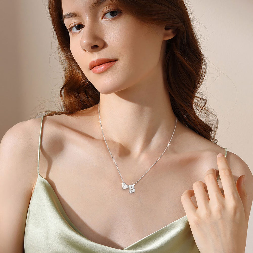 S925 Sterling Silver Plated Love Heart Initial Necklaces for Women Girls CZ Letter J Pendant Stuff Accessory Birthday Graduation Mothers Day Jewelry Gifts Teen Mom Her Adult Wife Kids Ideas