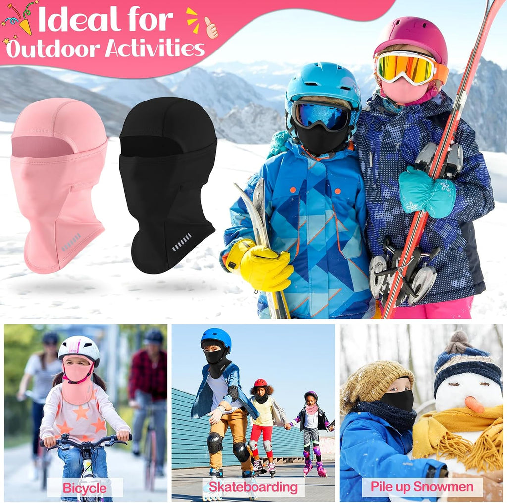 2 Pack Kids Balaclava Ski Mask Winter Face Cover, Windproof Fleece Neck Gaiter for Boys Girls Cold Weather Face Mask