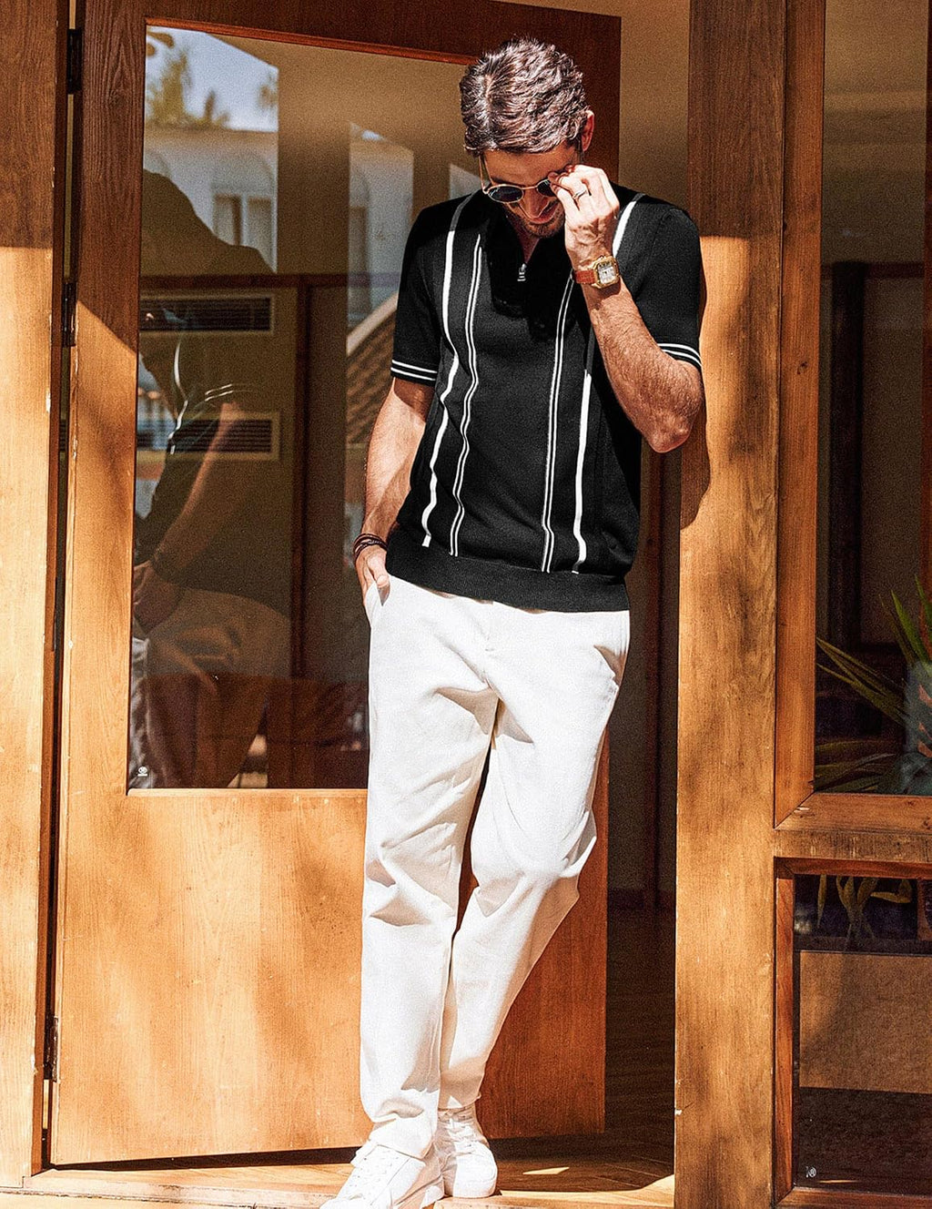 Mens Knit Polo Shirts Short Sleeve Quarter Zip Golf Shirt Vintage Shirts for Men