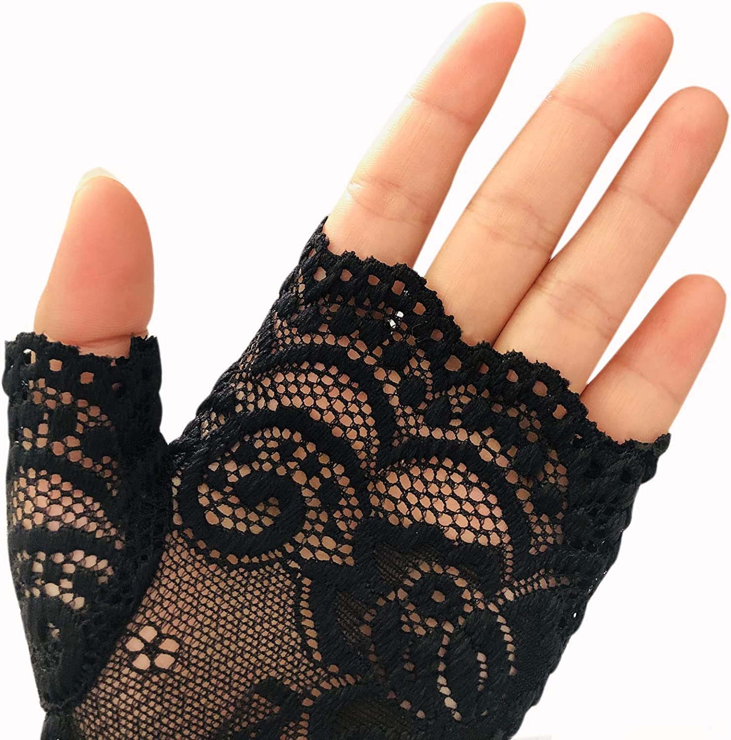 Women Short Lace Gloves Sunblock Fingerless Bridal Wrist Gloves Opera Evening Wedding Tea Party Prom Cosplay 1920S