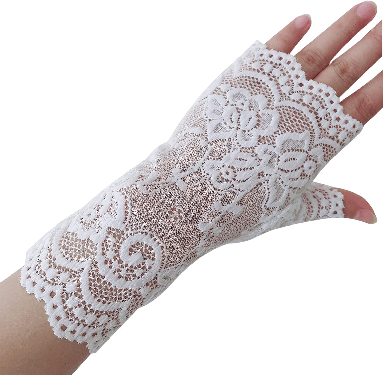 Women Short Lace Gloves Sunblock Fingerless Bridal Wrist Gloves Opera Evening Wedding Tea Party Prom Cosplay 1920S