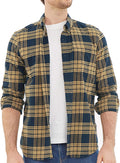 ® 6 Oz Flannel Shirt for Men Cotton Casual Button down Long Sleeve | 100% Cotton Flannel Cozy Vintage Work One Pocket Plaid Soft Lightweight Warm Easy Care Regular Fit Mens Fall Shirts
