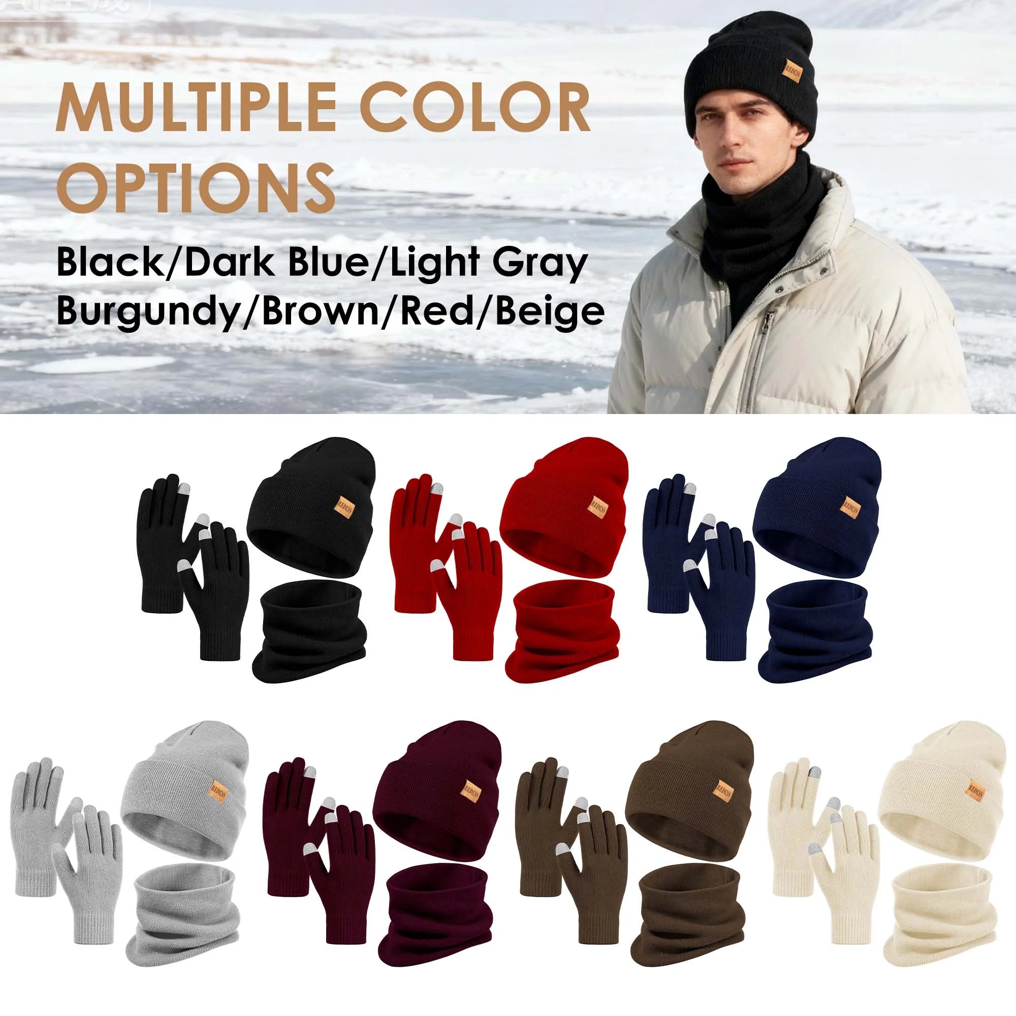 Winter Hat, Scarf & Glove Set for Men and Women,Black