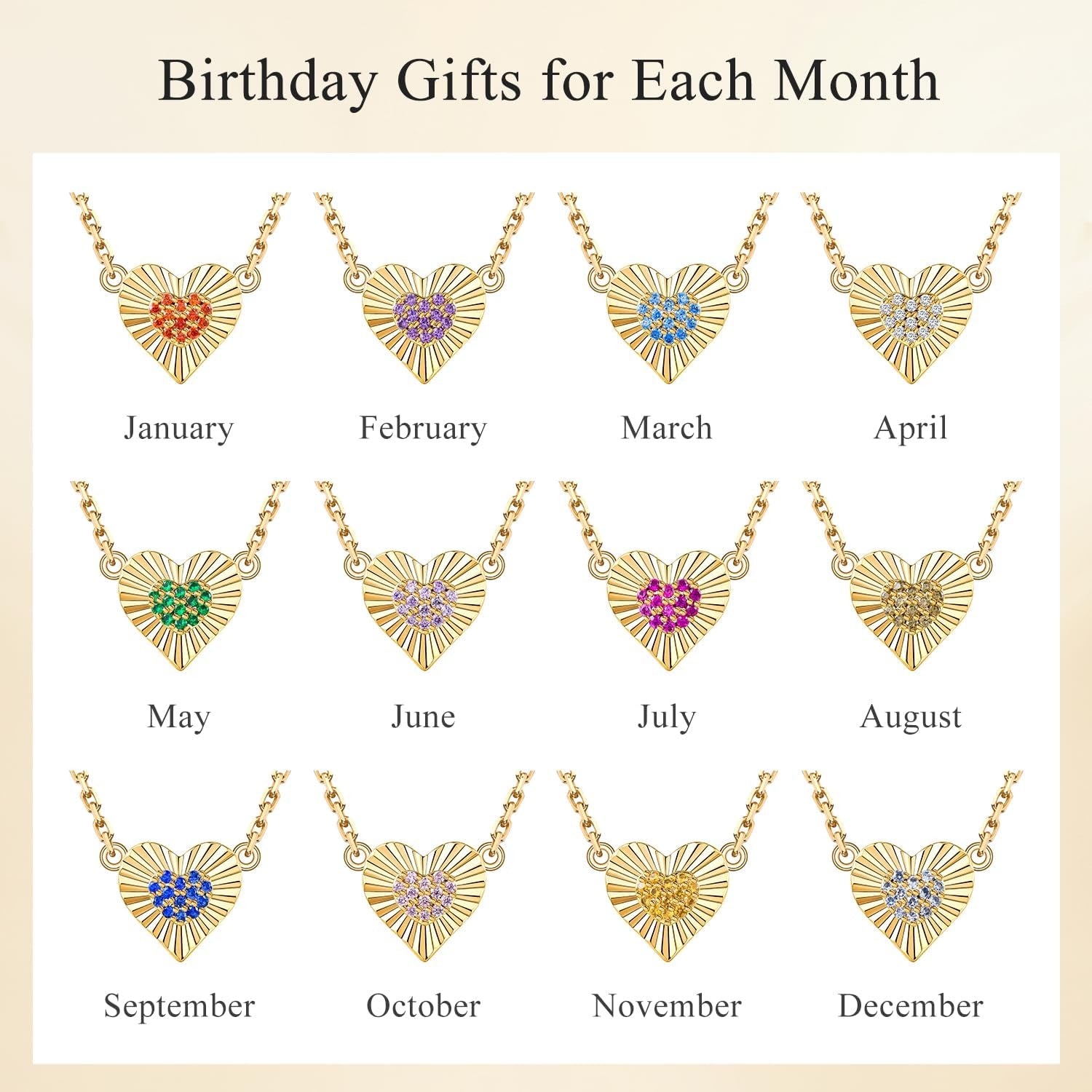 Gold Heart Birthstone Necklace for Women CZ Pendant Gift | Cubic Zirconia, Birth Stone, Gold Plated, Elegant, Jewelry, Gift, Birthday, Mother'S Day, Anniversary, Christmas