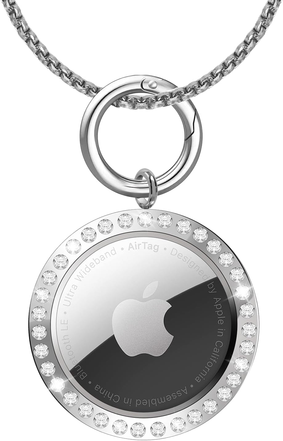 Airtag Necklace,Titanium Alloy Metal Rhinestone Design Airtag Necklace,75Cm/29.5In Adjustable Alloy Chain Air Tag Neck Lace Compatible Apple Aritag