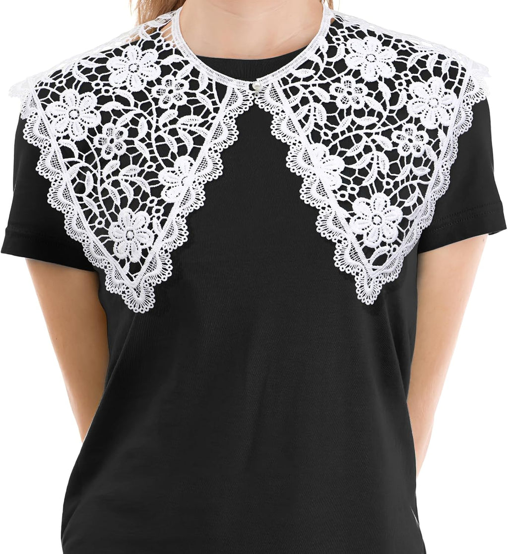Elegant Lace Faux Collar for Women, Detachable White Floral Design, Perfect for Layering with Dresses and Shirts, Comfortable and Breathable, Ideal for Casual and Formal Occasions