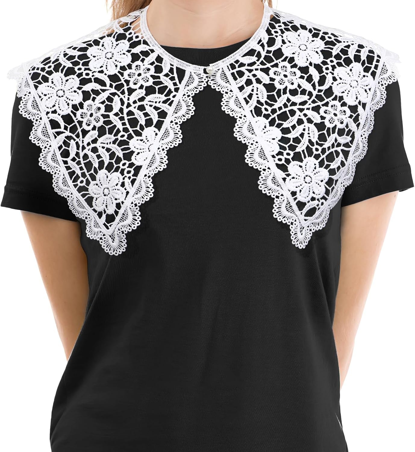 Elegant Lace Faux Collar for Women, Detachable White Floral Design, Perfect for Layering with Dresses and Shirts, Comfortable and Breathable, Ideal for Casual and Formal Occasions