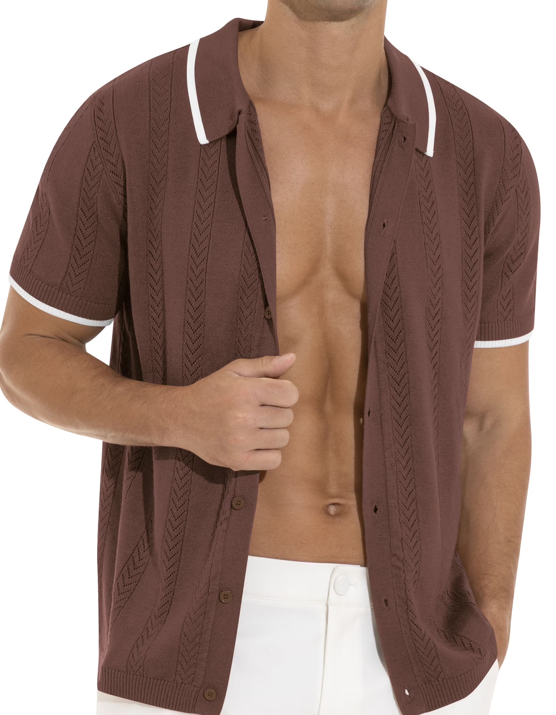 Men'S Casual Button down Shirt Short Sleeve Vintage Clothes Knit Polo Shirts Summer Beach Shirts