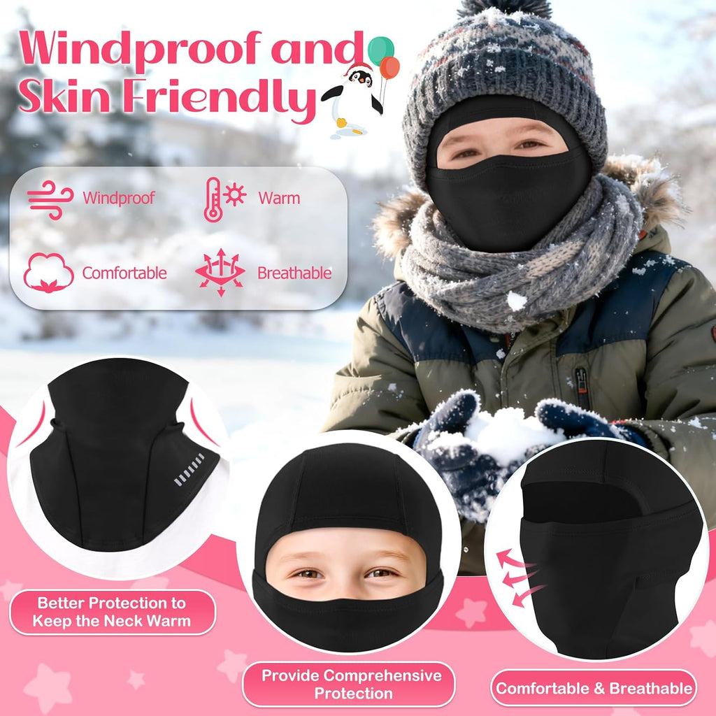 2 Pack Kids Balaclava Ski Mask Winter Face Cover, Windproof Fleece Neck Gaiter for Boys Girls Cold Weather Face Mask