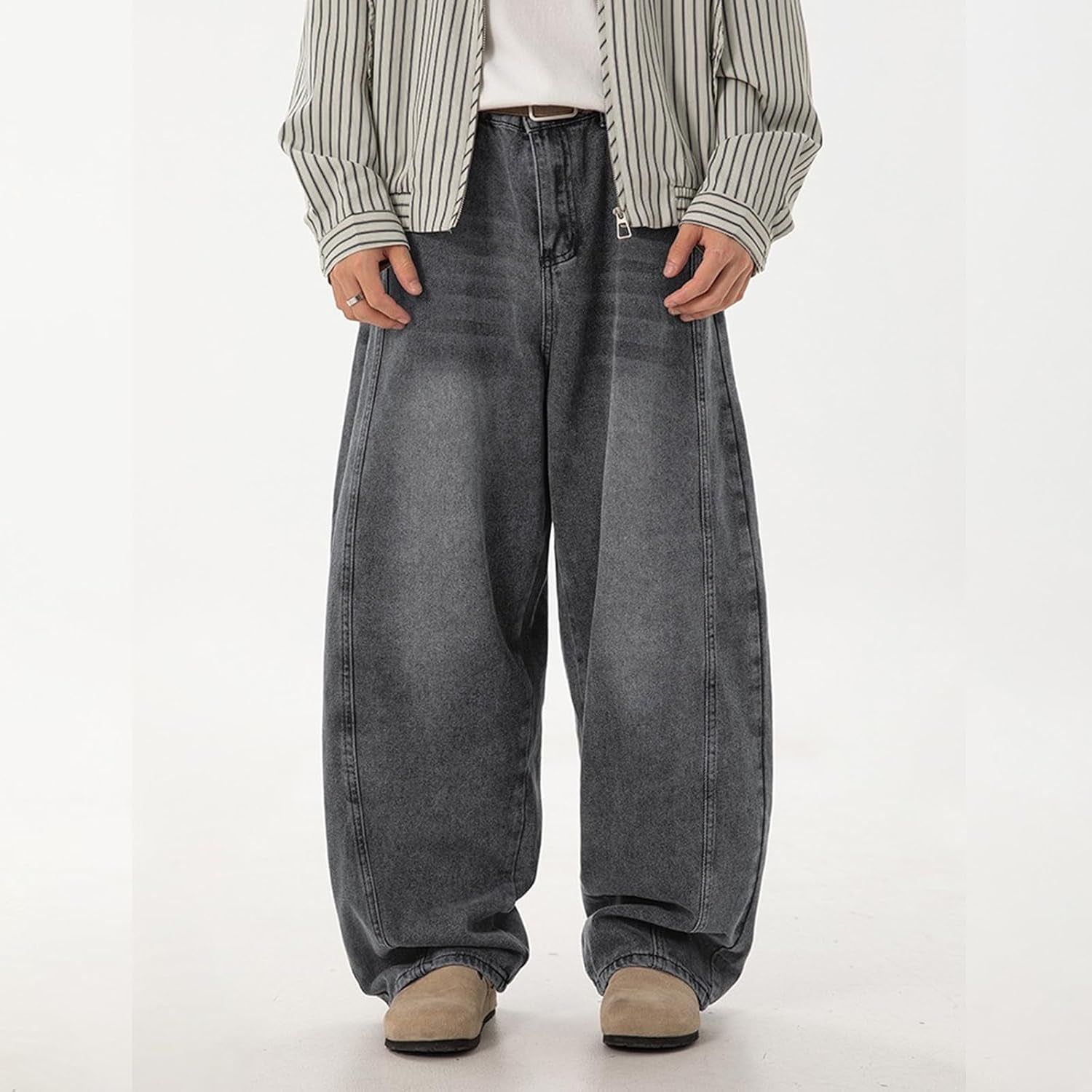 Mens Baggy Jeans Y2K Wide Leg Loose Fit Jeans Streetwear Denim Washed Hip Hop Pants