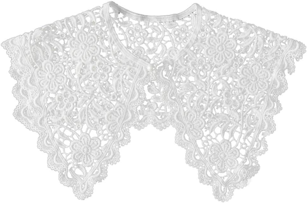Elegant Lace Faux Collar for Women, Detachable White Floral Design, Perfect for Layering with Dresses and Shirts, Comfortable and Breathable, Ideal for Casual and Formal Occasions