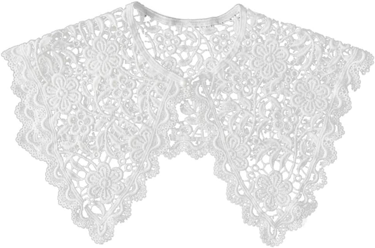 Elegant Lace Faux Collar for Women, Detachable White Floral Design, Perfect for Layering with Dresses and Shirts, Comfortable and Breathable, Ideal for Casual and Formal Occasions