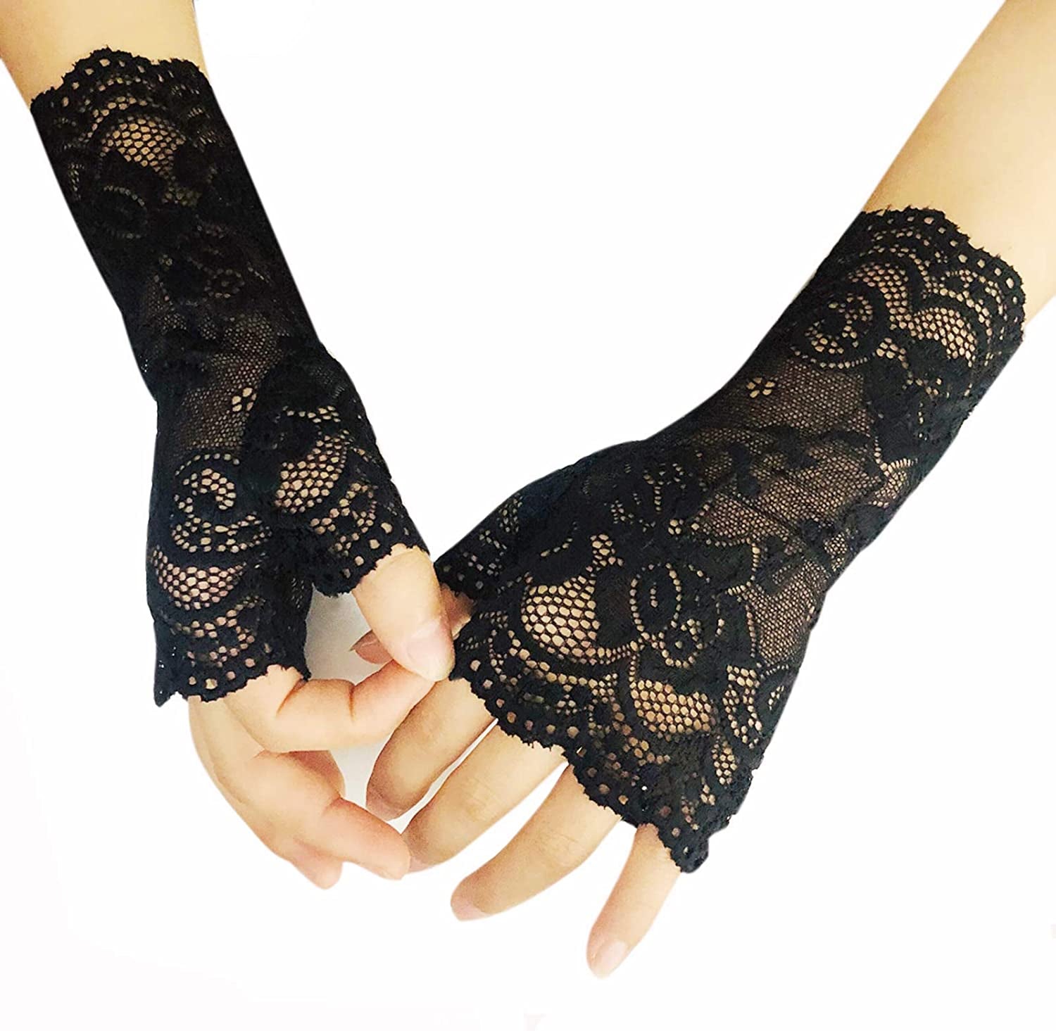 Women Short Lace Gloves Sunblock Fingerless Bridal Wrist Gloves Opera Evening Wedding Tea Party Prom Cosplay 1920S
