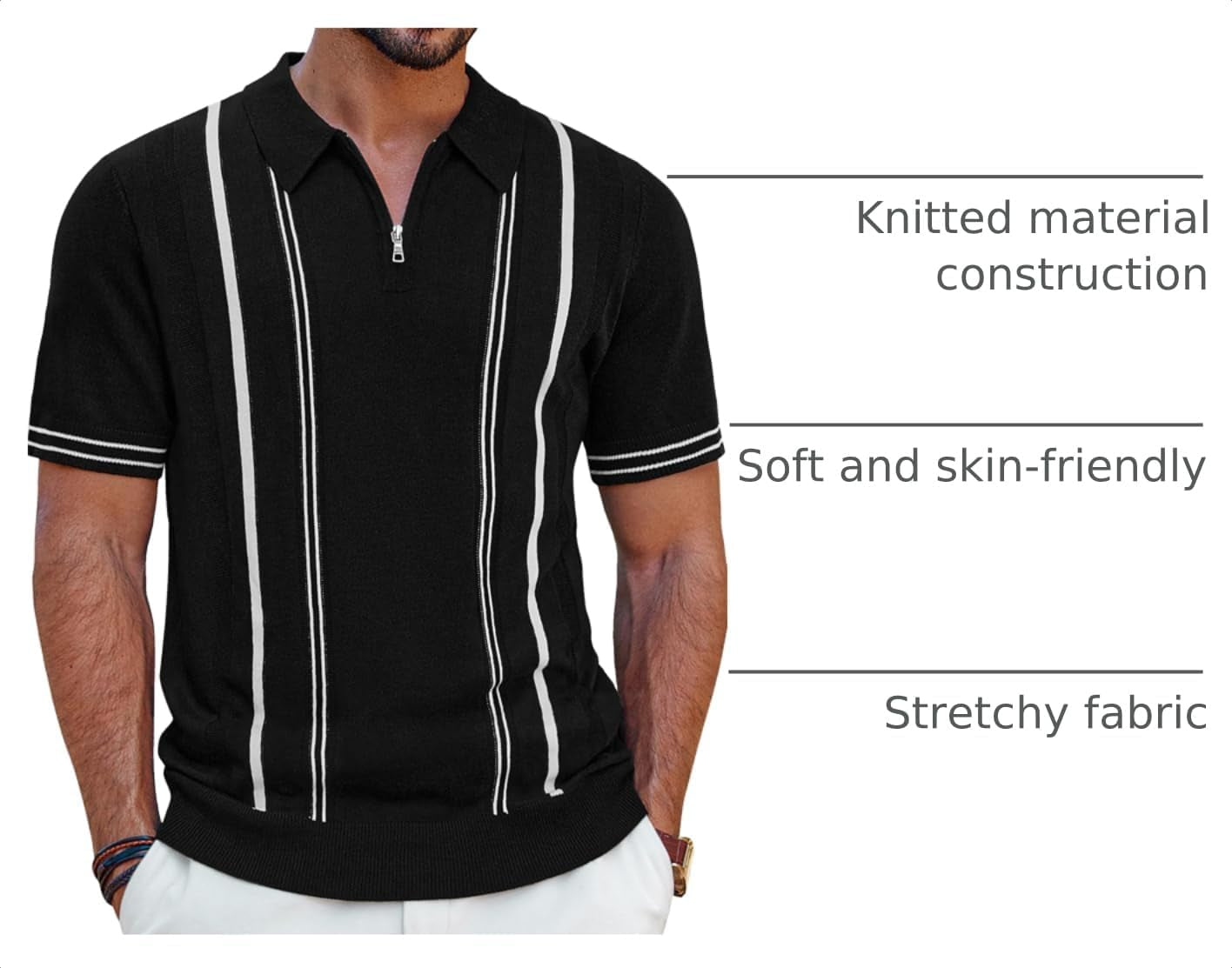Mens Knit Polo Shirts Short Sleeve Quarter Zip Golf Shirt Vintage Shirts for Men