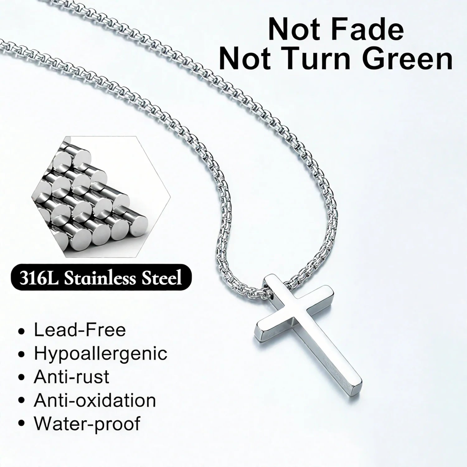Turandoss Gold Silver Black Cross Necklaces for Men Boys 3Pcs Pendant Chain Jewelry Set Christian Religious Teacher Appreciation Graduation Fathers Day Gifts for Him Her Men Son Dad Boys Girls