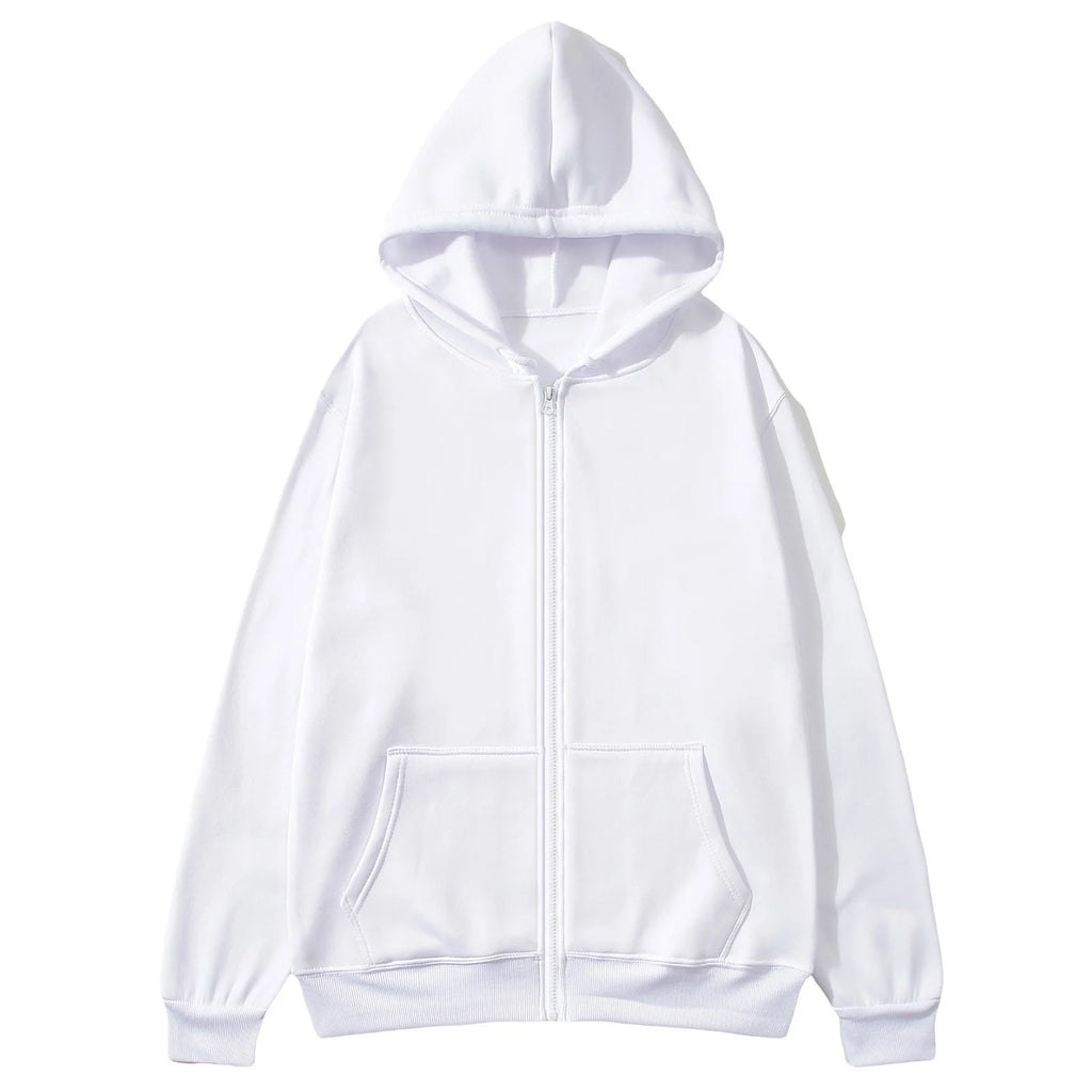 Mens Full Zip up Hoodie Long Sleeve Drop Shoulder Oversized Jacket Loose Fit Fleece Lined Fashion Solid Pullover Sweatshirt with Pocket White L