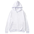 Mens Full Zip up Hoodie Long Sleeve Drop Shoulder Oversized Jacket Loose Fit Fleece Lined Fashion Solid Pullover Sweatshirt with Pocket White L