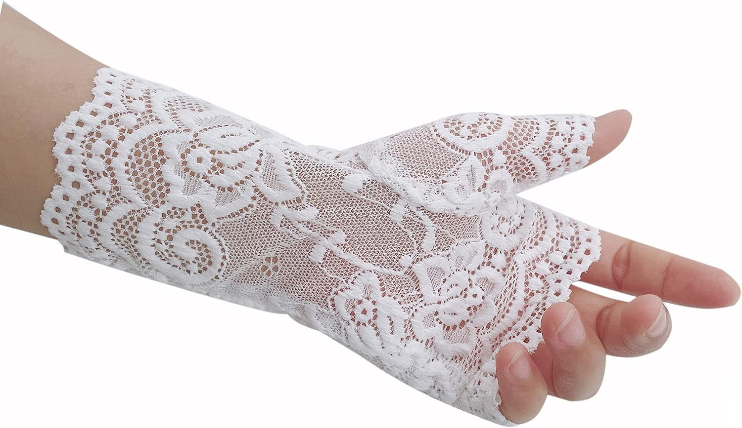 Women Short Lace Gloves Sunblock Fingerless Bridal Wrist Gloves Opera Evening Wedding Tea Party Prom Cosplay 1920S