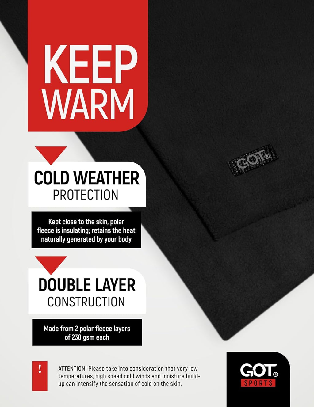 Polar Fleece Neck Warmer - Ski Mask Winter Neck Gaiter Scarf Men Women | Double-Layer, Windproof, Sub-Zero Temp, UPF 50+, One Size Fits Most, Skiing, Snowboarding, Running, Cold Weather