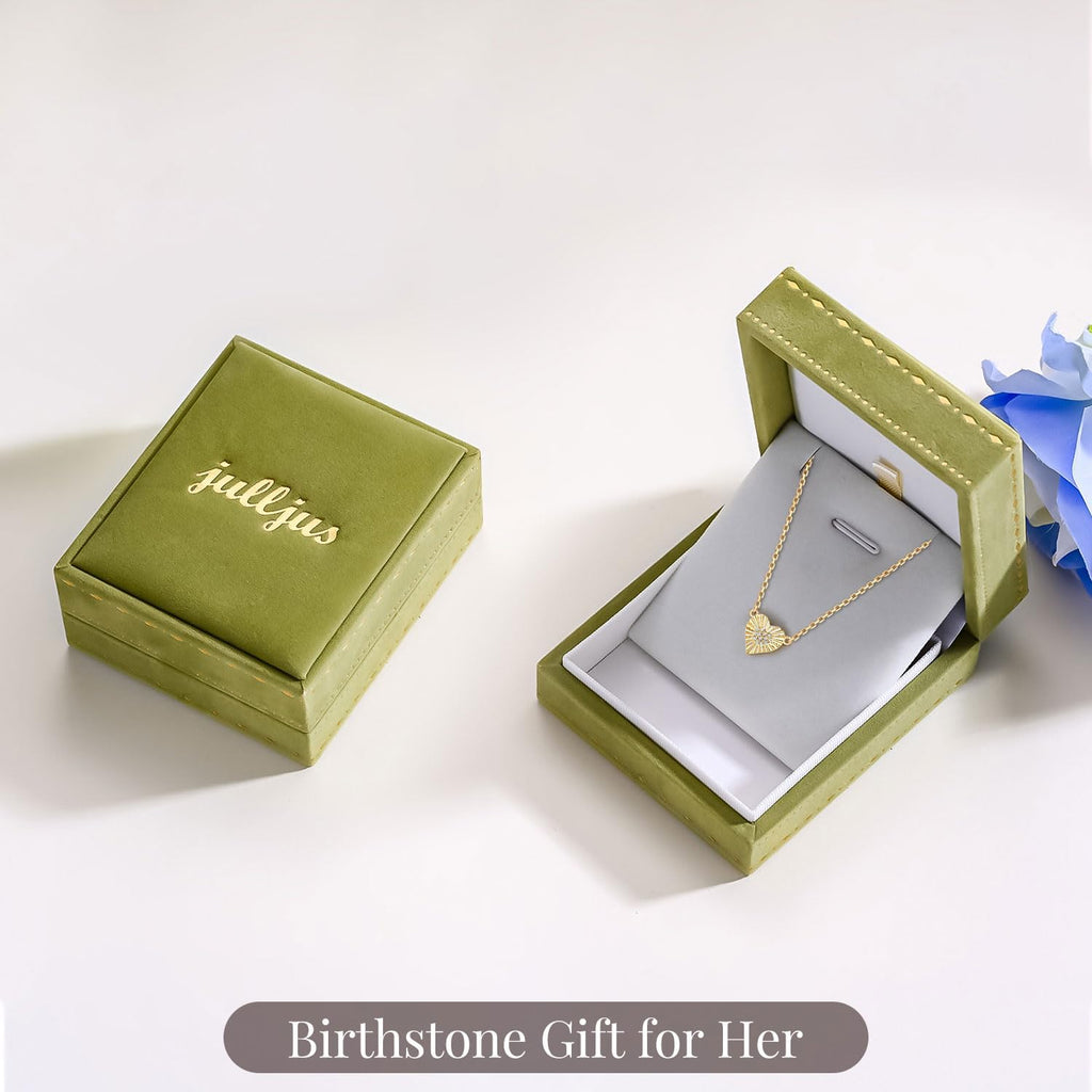 Gold Heart Birthstone Necklace for Women CZ Pendant Gift | Cubic Zirconia, Birth Stone, Gold Plated, Elegant, Jewelry, Gift, Birthday, Mother'S Day, Anniversary, Christmas