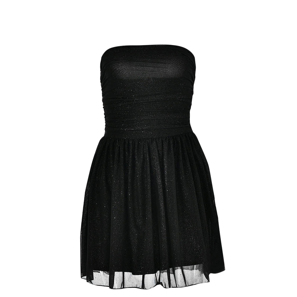 Plus Size Fall Dresses Women'S Strapless Mini Dress, Glitter Tulles Homecoming Dresses for Teens, a Line Short Prom Cocktail Gown with Bow Black M