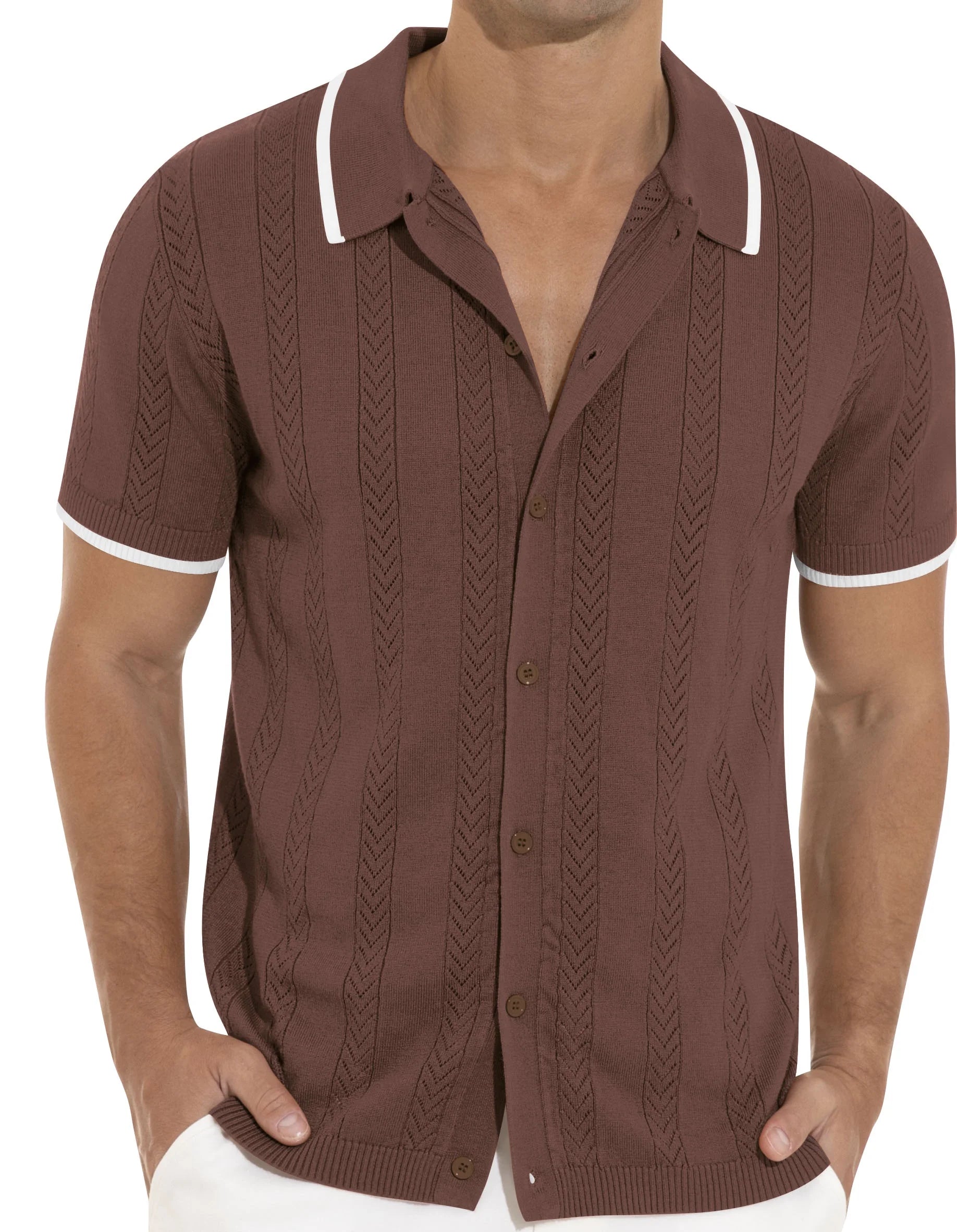 Men'S Casual Button down Shirt Short Sleeve Vintage Clothes Knit Polo Shirts Summer Beach Shirts
