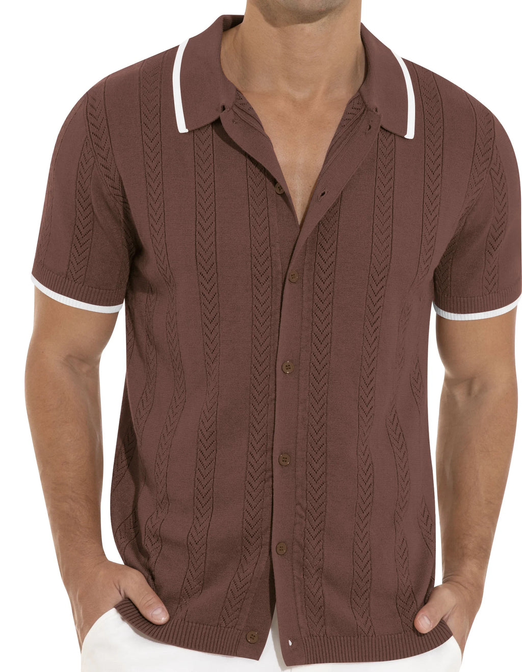 Men'S Casual Button down Shirt Short Sleeve Vintage Clothes Knit Polo Shirts Summer Beach Shirts
