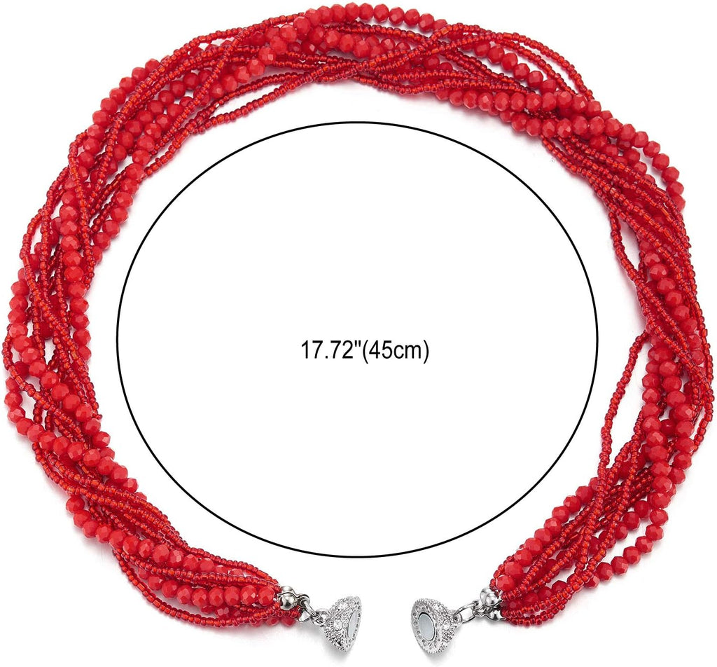Multi-Layer Beads Crystal Braided Chain Choker Collar Magnetic Clasp,Statement Necklace, Bracelet