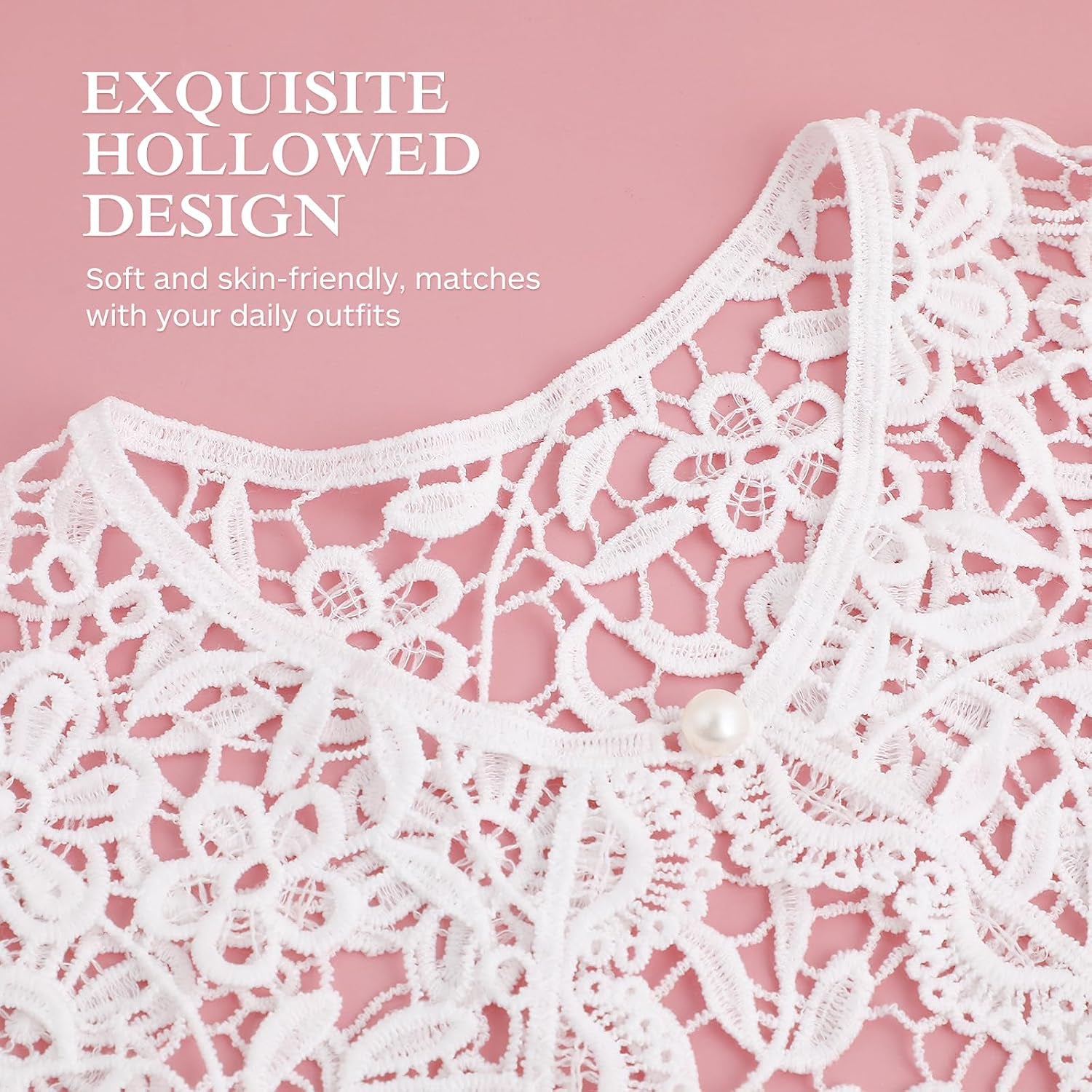 Elegant Lace Faux Collar for Women, Detachable White Floral Design, Perfect for Layering with Dresses and Shirts, Comfortable and Breathable, Ideal for Casual and Formal Occasions