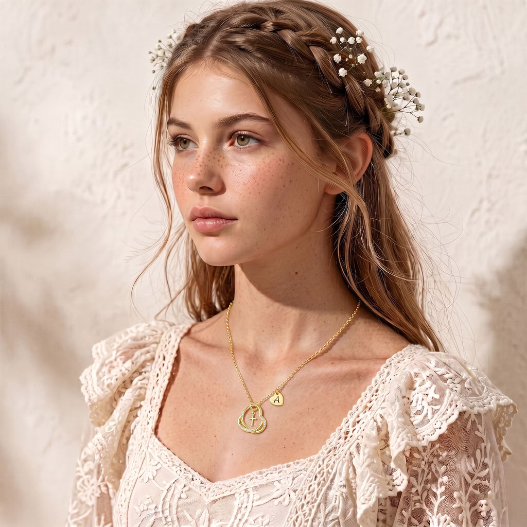 18K Gold Plated Love Heart Initial Cross Necklaces for Women Girls CZ Letter N Pendant Chain Birthday Christmas Jewelry Gifts Teen Girlfriend Wife Lady Mom Adults Stocking Stuffers for Kids Age