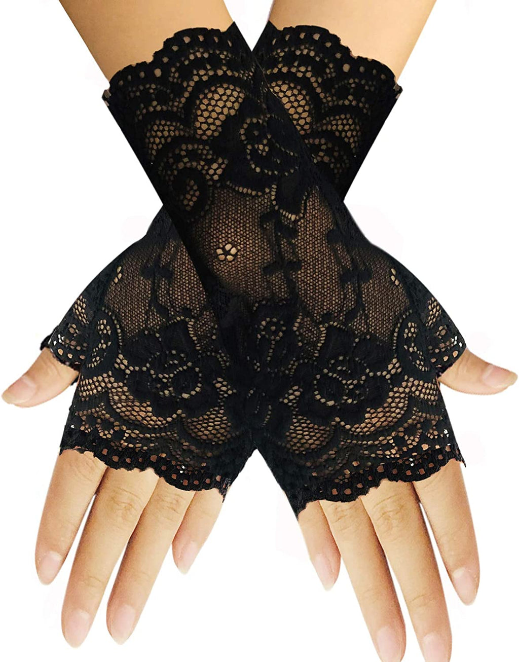 Women Short Lace Gloves Sunblock Fingerless Bridal Wrist Gloves Opera Evening Wedding Tea Party Prom Cosplay 1920S