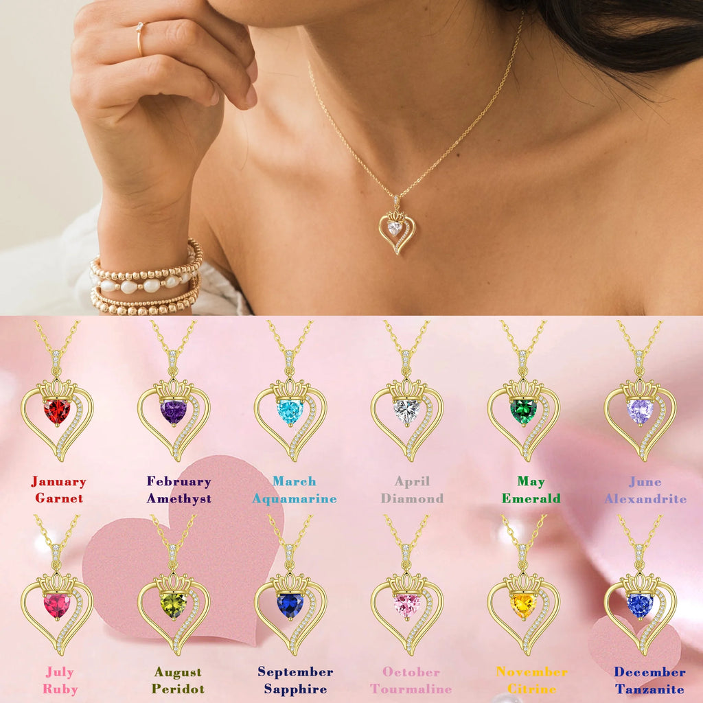 Yndra 18K Gold Plated Heart Necklace for Women,S925 Sterling Silver August Peridot Birthstone Crown Pendant Necklace,Jewelry Gift for Her Wife Mom Girlfriend,Birthday Mother’S Day Gift