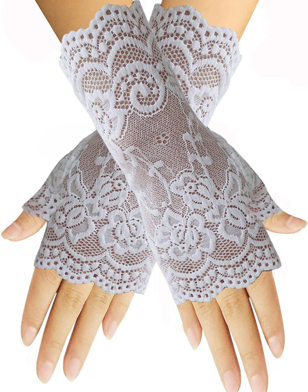 Women Short Lace Gloves Sunblock Fingerless Bridal Wrist Gloves Opera Evening Wedding Tea Party Prom Cosplay 1920S