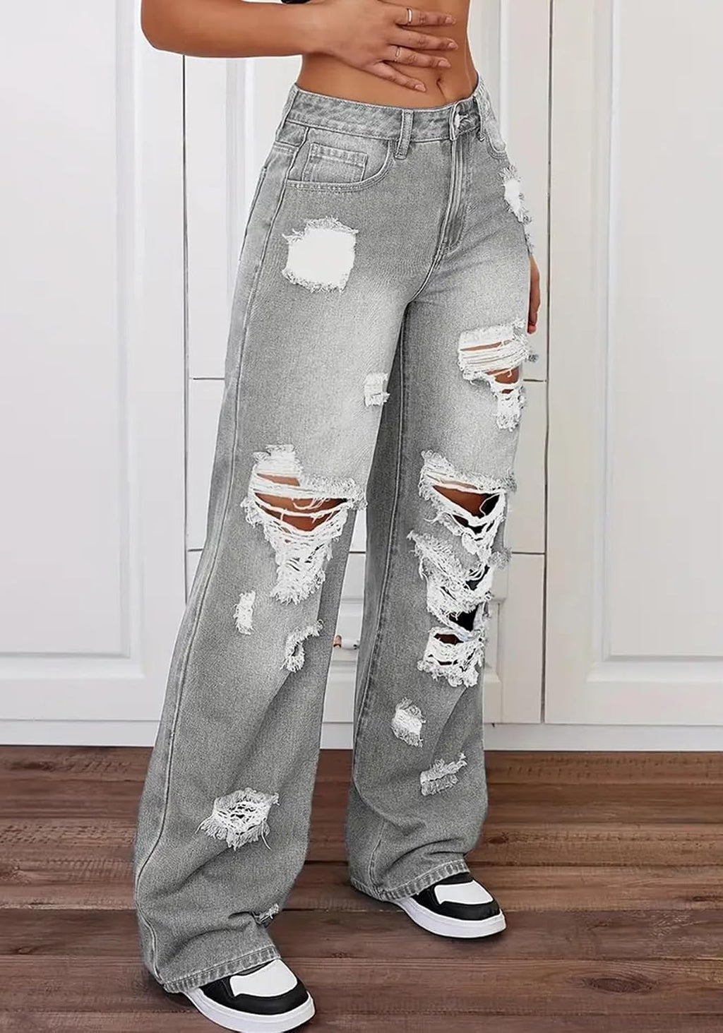 Women'S High Waisted Wide Leg Ripped Jeans Y2K Baggy Boyfriend Jeans Distressed Denim Pants