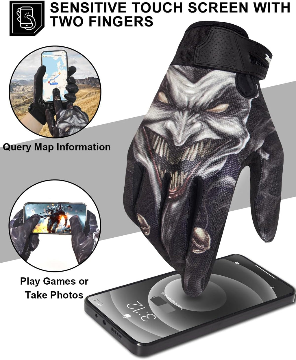 Motorcycle Gloves for Men Women Touchscreen, Lightweight Dirt Bike Glove Non-Slip, Skeleton Motorcycle Riding Glove