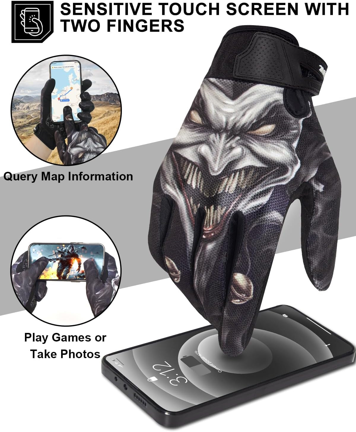 Motorcycle Gloves for Men Women Touchscreen, Lightweight Dirt Bike Glove Non-Slip, Skeleton Motorcycle Riding Glove