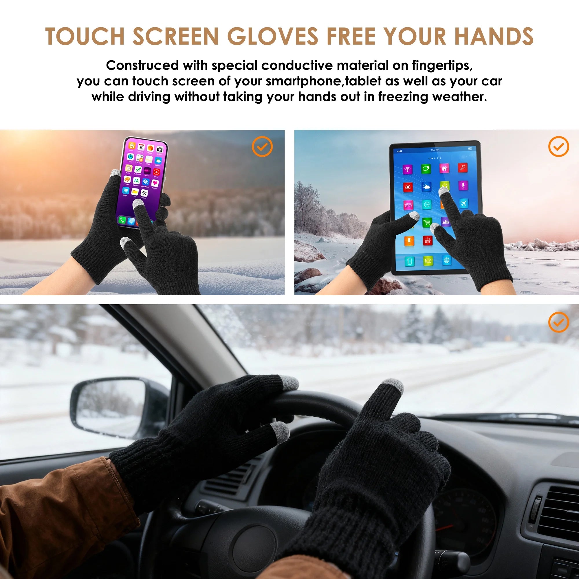 Winter Hat, Scarf & Glove Set for Men and Women,Black
