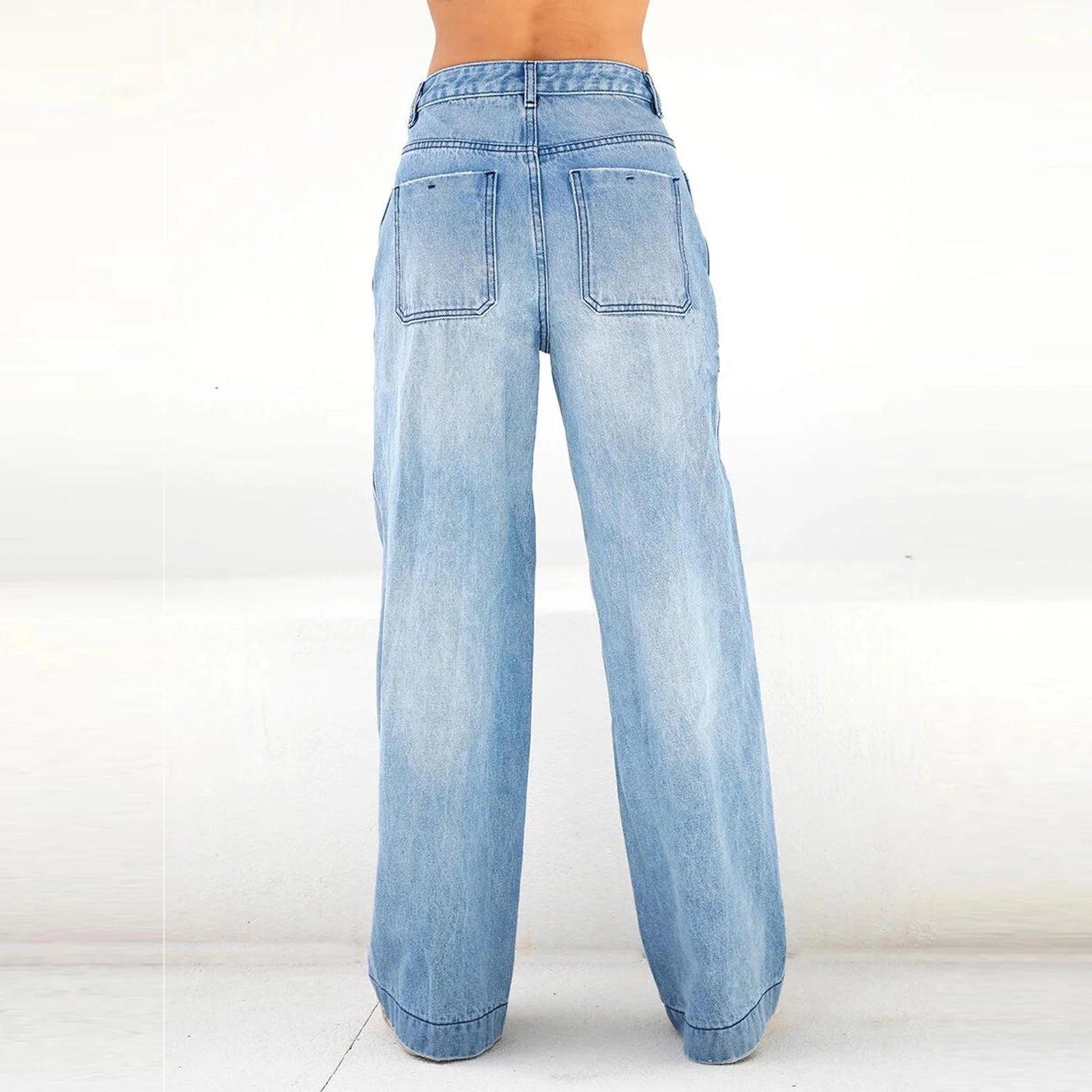 Women'S Fashion Jeans High Waisted Wide Leg Jeans Summer Casual Straight Baggy Jeans Color Block Patch Denim Trousers Dark Blue,M