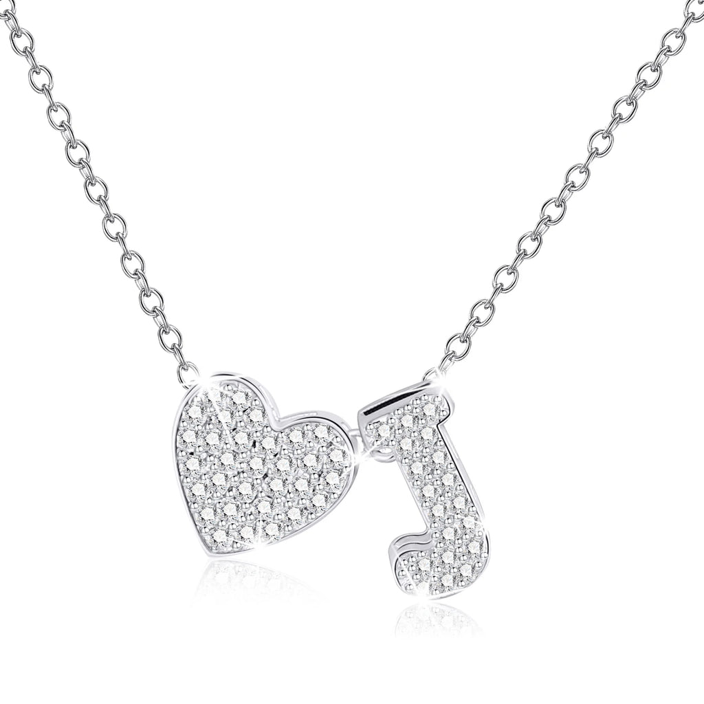 S925 Sterling Silver Plated Love Heart Initial Necklaces for Women Girls CZ Letter J Pendant Stuff Accessory Birthday Graduation Mothers Day Jewelry Gifts Teen Mom Her Adult Wife Kids Ideas