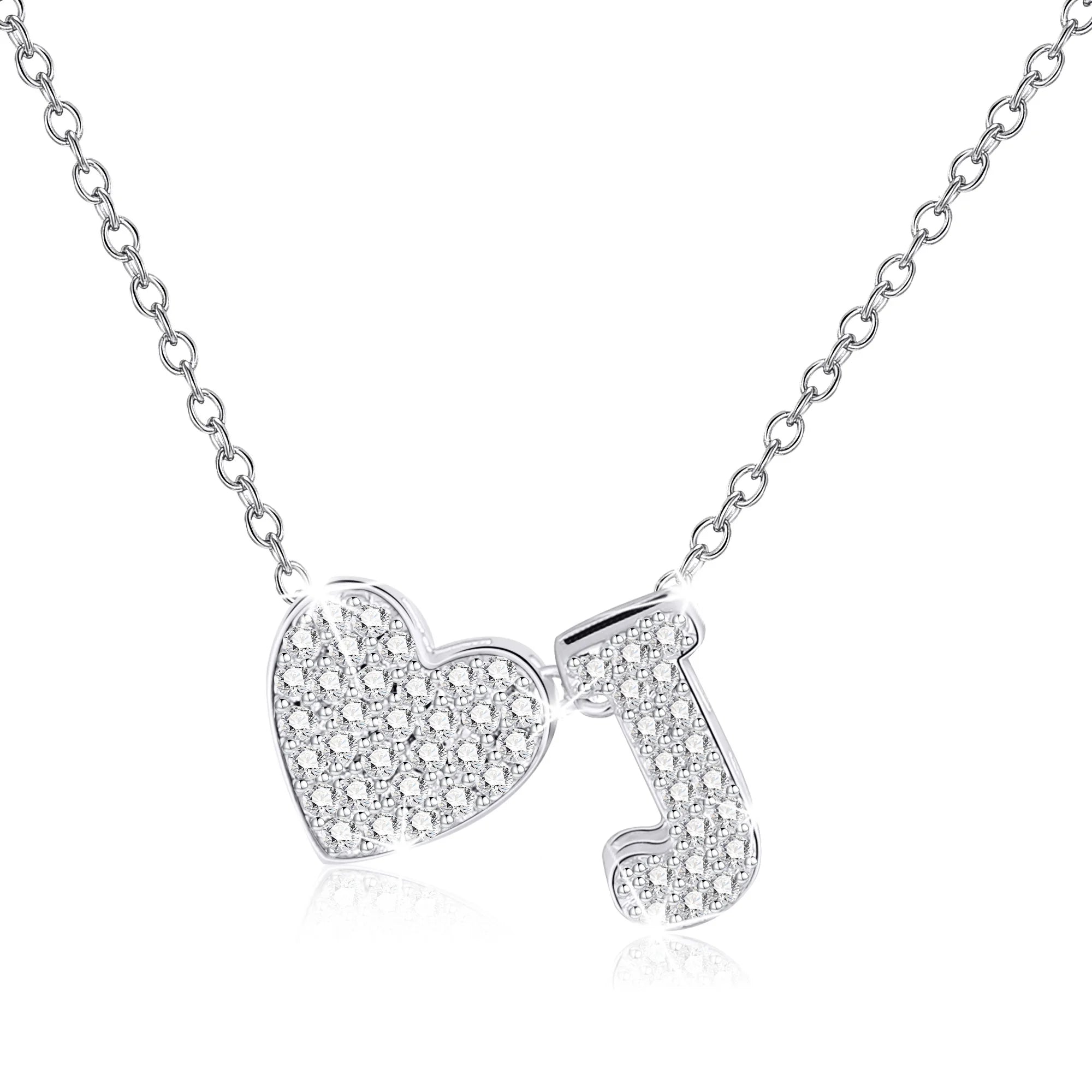 S925 Sterling Silver Plated Love Heart Initial Necklaces for Women Girls CZ Letter J Pendant Stuff Accessory Birthday Graduation Mothers Day Jewelry Gifts Teen Mom Her Adult Wife Kids Ideas