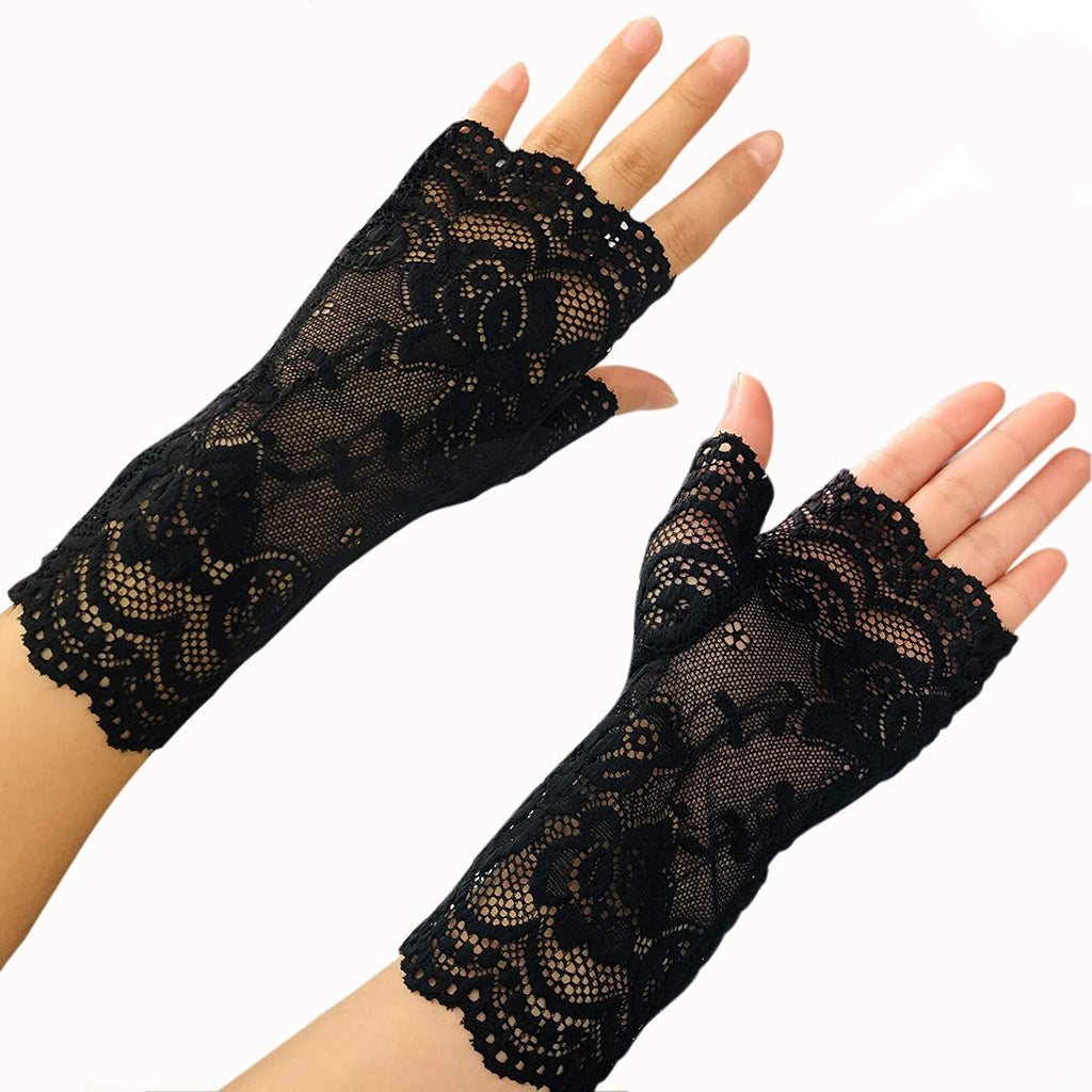 Women Short Lace Gloves Sunblock Fingerless Bridal Wrist Gloves Opera Evening Wedding Tea Party Prom Cosplay 1920S