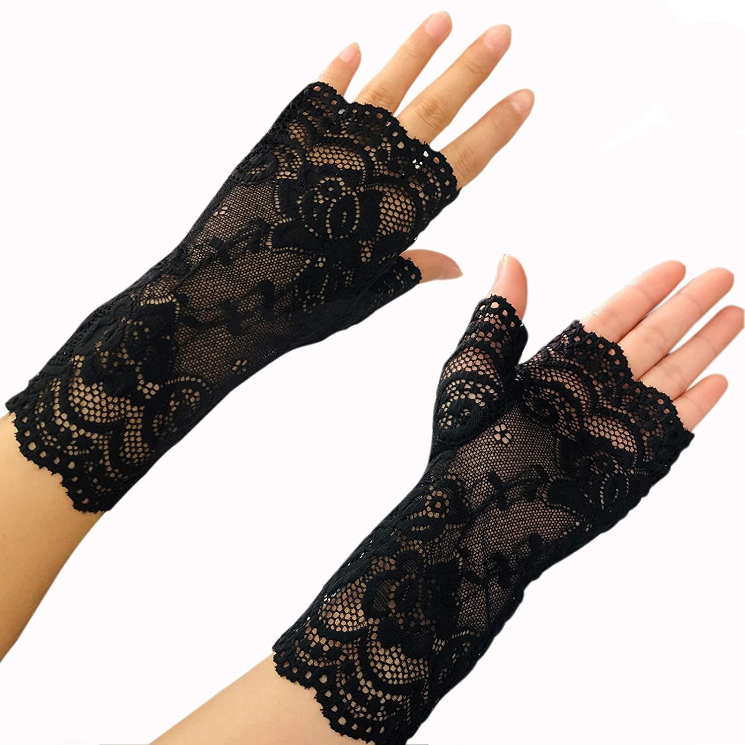 Women Short Lace Gloves Sunblock Fingerless Bridal Wrist Gloves Opera Evening Wedding Tea Party Prom Cosplay 1920S