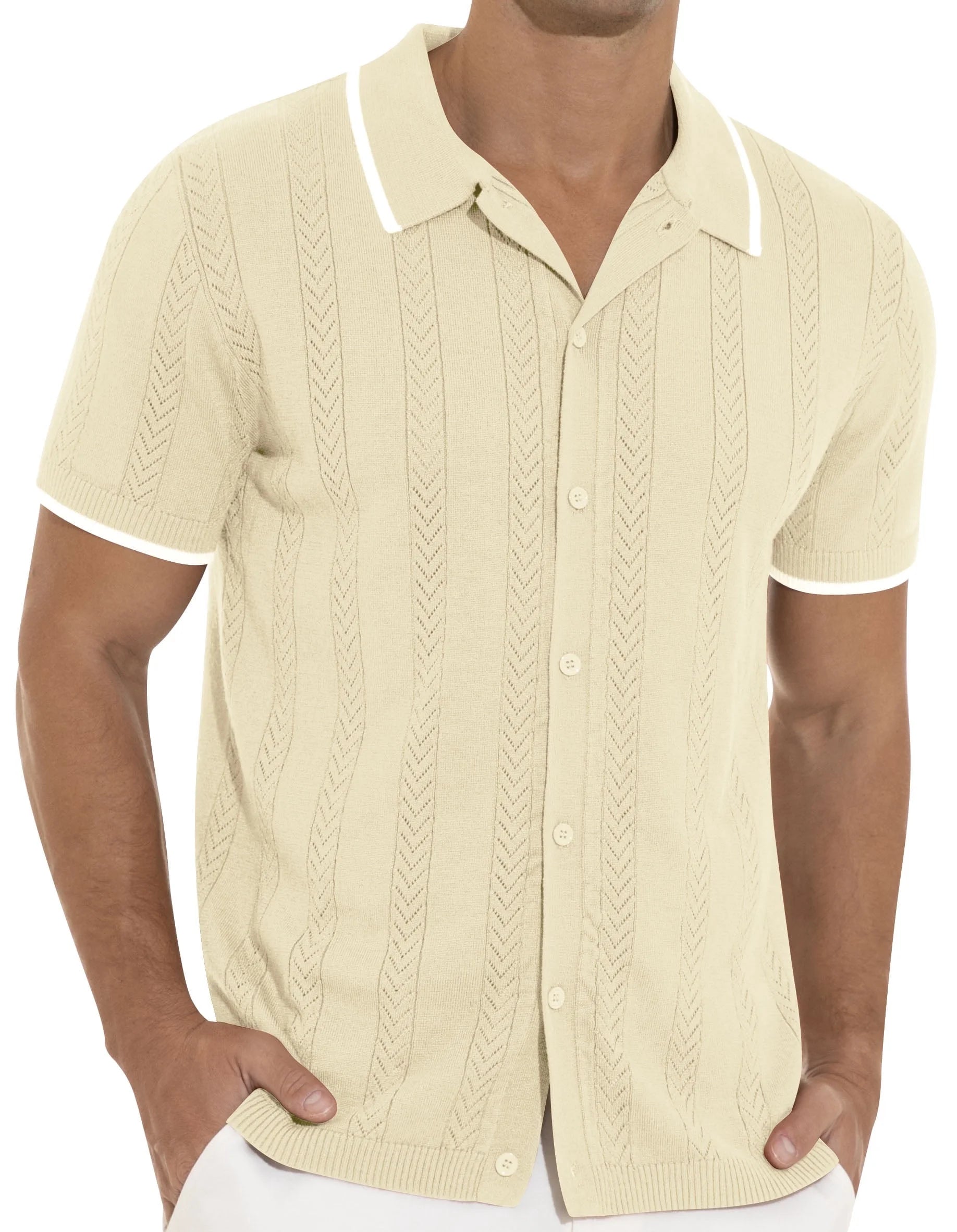 Men'S Casual Button down Shirt Short Sleeve Vintage Clothes Knit Polo Shirts Summer Beach Shirts