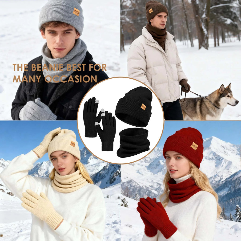 Winter Hat, Scarf & Glove Set for Men and Women,Black