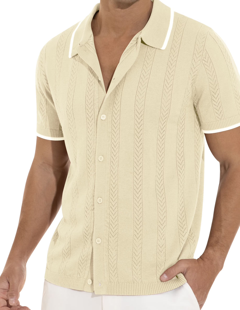 Men'S Casual Button down Shirt Short Sleeve Vintage Clothes Knit Polo Shirts Summer Beach Shirts